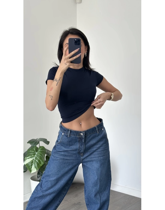Lacivert Bisiklet Yaka Kısa Kollu Basic Body