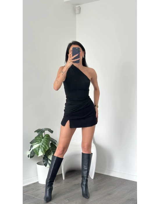Zoey Siyah Asimetrik Tek Kollu Bluz