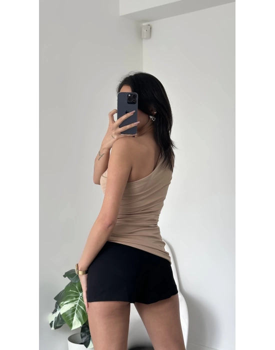 Zoey Bej Asimetrik Tek Kollu Bluz