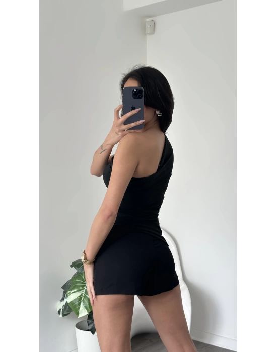Zoey Siyah Asimetrik Tek Kollu Bluz