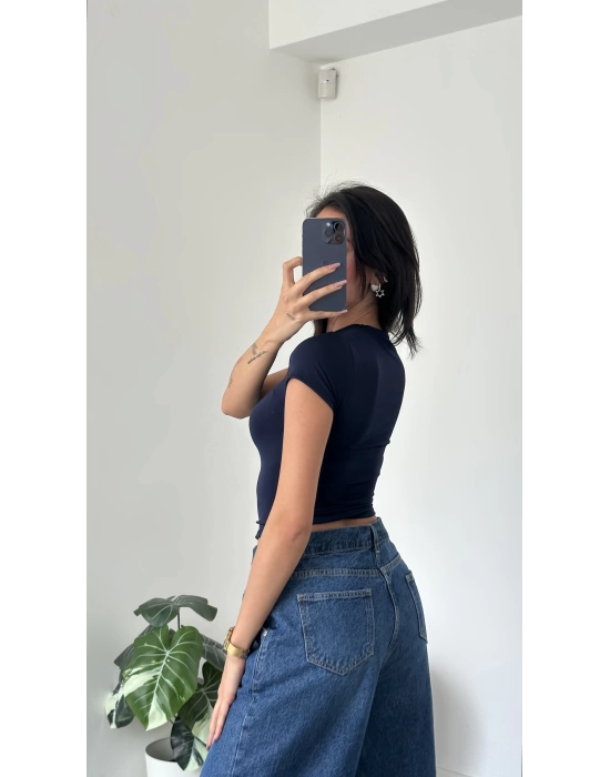 Lacivert Bisiklet Yaka Kısa Kollu Basic Body