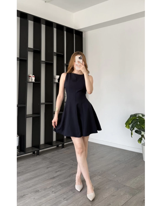 Lacivert Dina Pileli Elbise