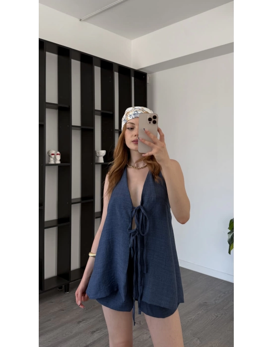 Lacivert Hailey Bağcıklı Şortlu Takım