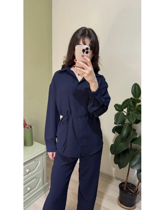 Lacivert Lucia Bağcıklı Gömlekli Takım