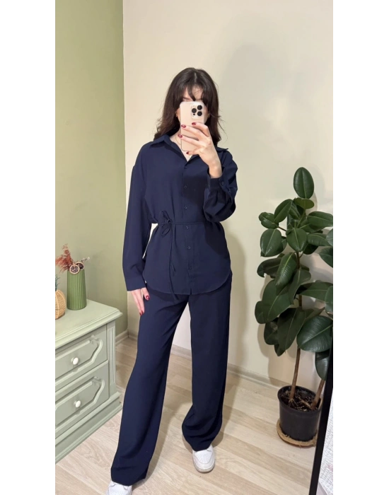Lacivert Lucia Bağcıklı Gömlekli Takım