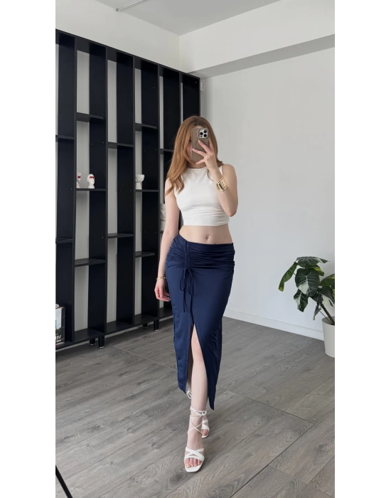 Lacivert Melinda Büzgülü Etek