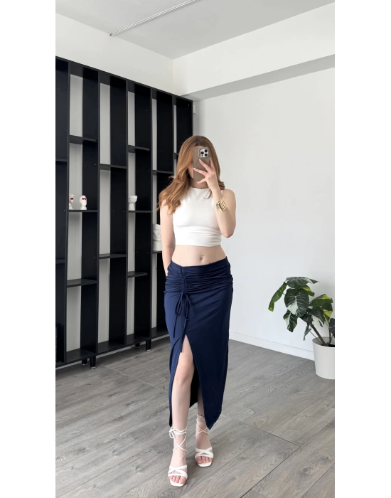 Lacivert Melinda Büzgülü Etek