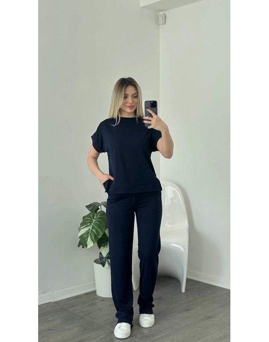 Lacivert Oversize Tshirt-Pantolon Rahat Kesim Takım