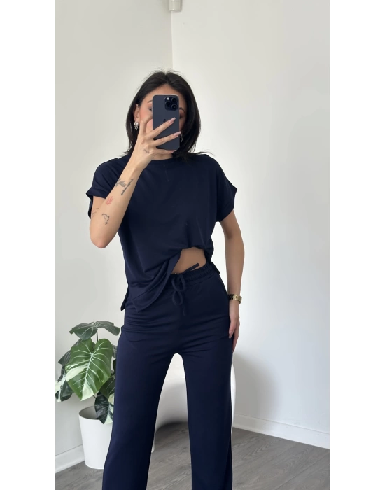 Lacivert Oversize Tshirt-Pantolon Rahat Kesim Takım
