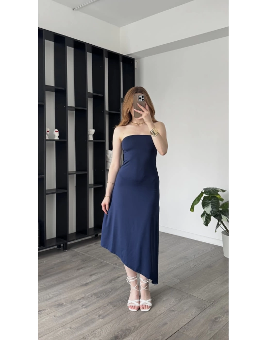 Lacivert Tyla Basic Asimetrik Straplez Elbise