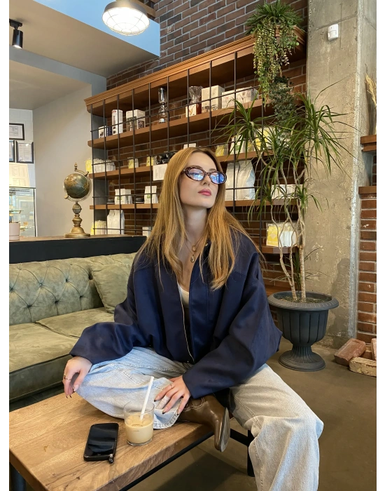 Lacivert Zr Muadil Bomber Süet Ceket