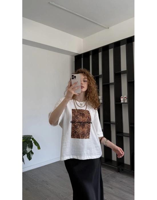 Leopar Desenli Oversize Tshirt