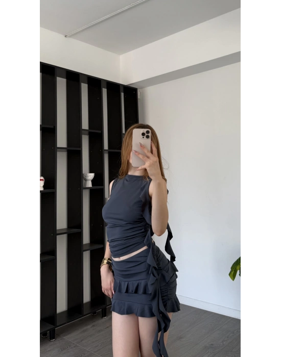 Linda Antrasit Fırfır Detaylı Tasarım 2’li Takım