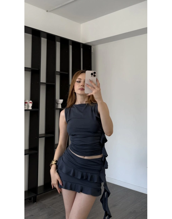 Linda Antrasit Fırfır Detaylı Tasarım 2’li Takım