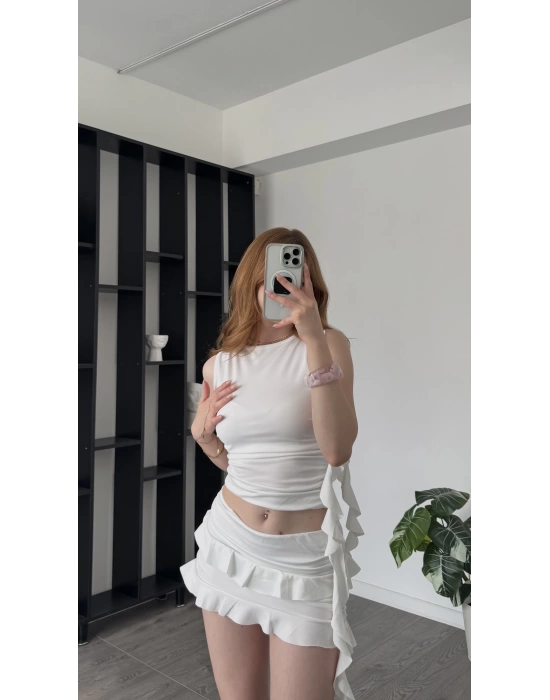 Linda Beyaz Fırfır Detaylı Tasarım 2’li Takım