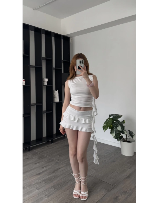Linda Beyaz Fırfır Detaylı Tasarım 2’li Takım