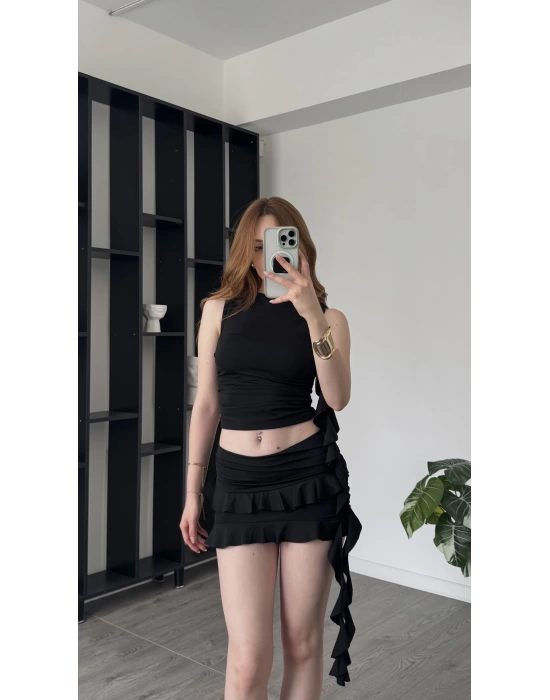 Linda Siyah Fırfır Detaylı Tasarım 2’li Takım