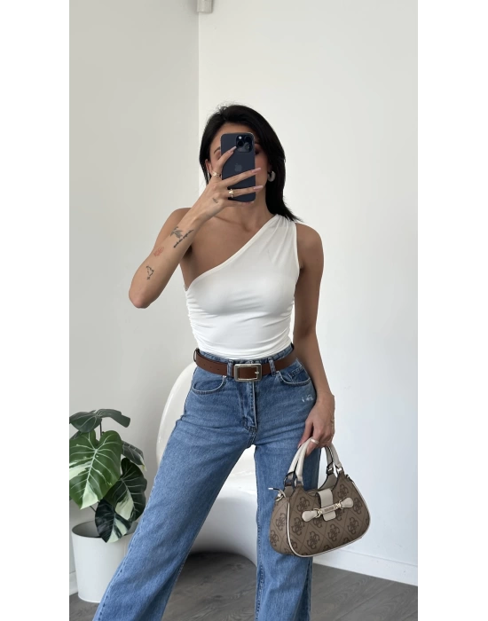 Lori Beyaz Tek Omuzlu Bluz