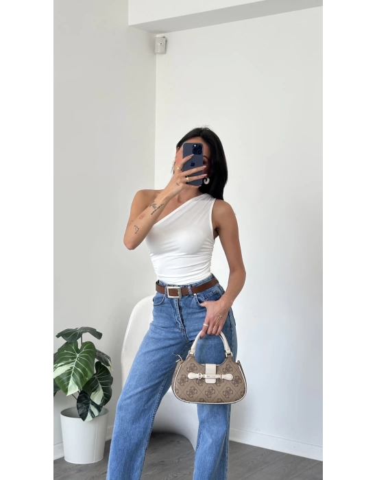 Lori Beyaz Tek Omuzlu Bluz