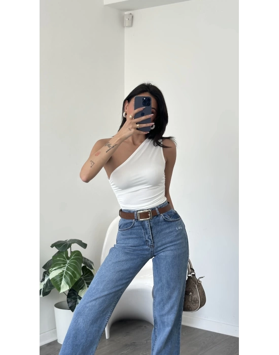 Lori Beyaz Tek Omuzlu Bluz