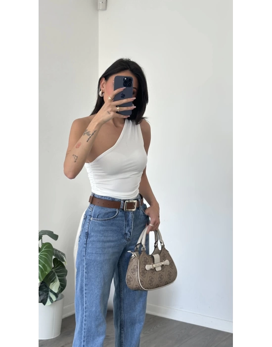 Lori Beyaz Tek Omuzlu Bluz