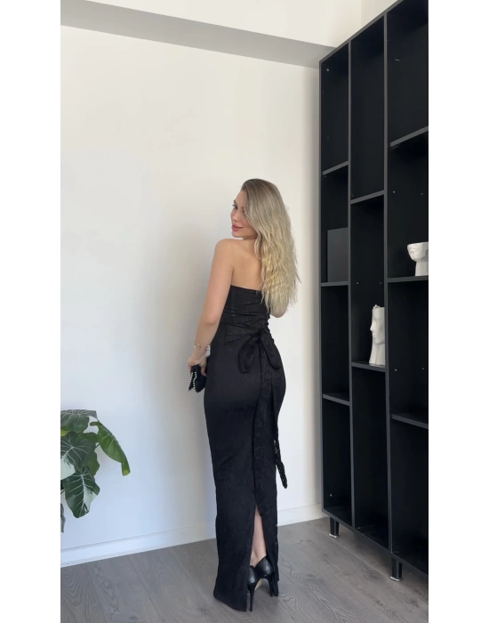 Elara Siyah Dantel Korse Bel Kuşak Detay Elbise