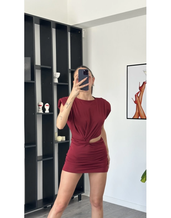 Lucia Bordo Bel Detay Vatkalı Elbise