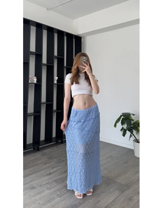 Mavi Cenny Güpürlü Astarlı Etek