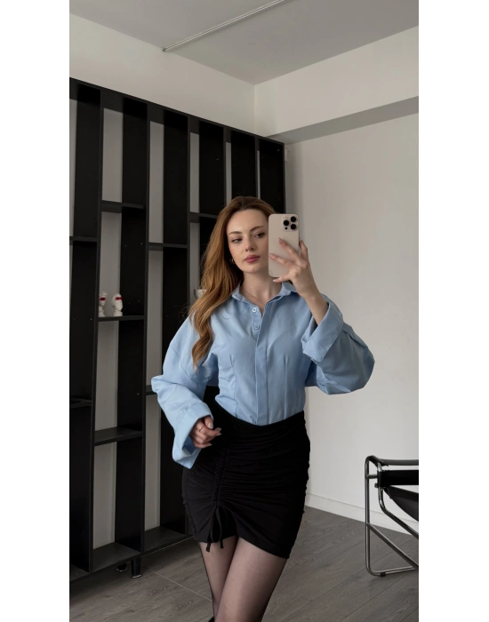 Mavi Luzy Belden Oturtma Gömlek