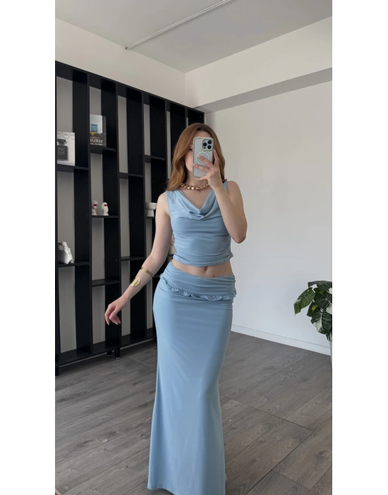Mavi Miela Fırfır Detay 2’li Takım