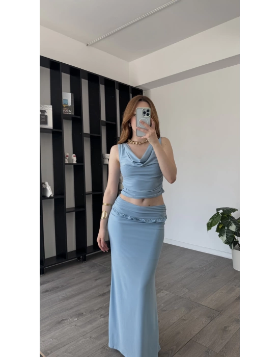 Mavi Miela Fırfır Detay 2’li Takım