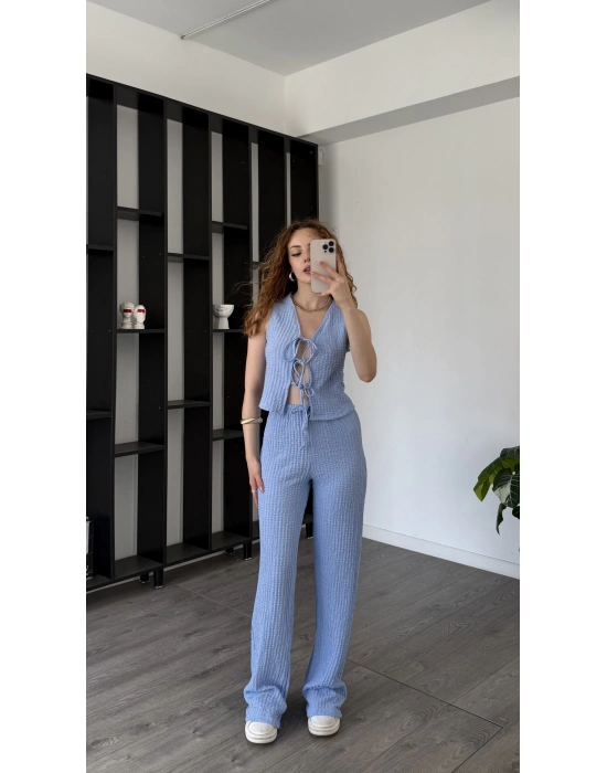 Mavi Ole Düğmeli Bürümcük Takım