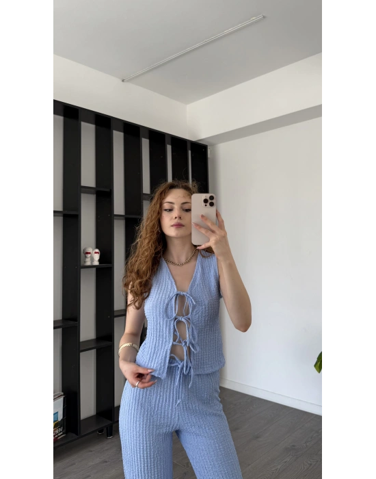 Mavi Ole Düğmeli Bürümcük Takım