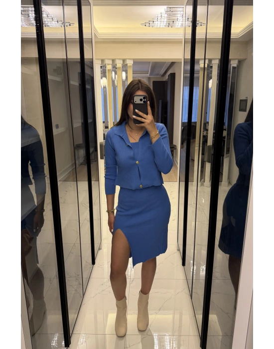 Mavi Renly Hırka Elbise Triko Takım