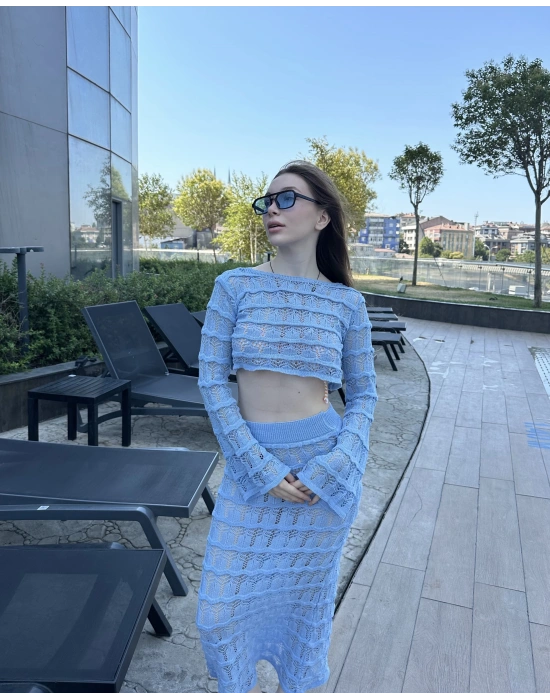 Mavi Sunny Örgü Pareo Takım