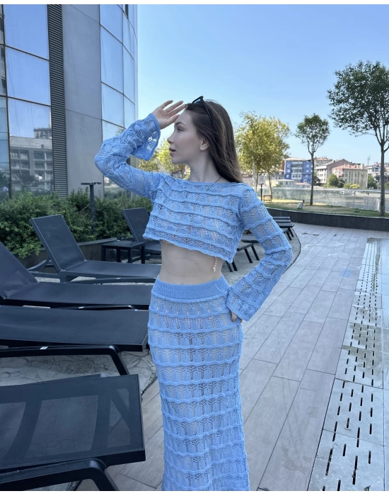 Mavi Sunny Örgü Pareo Takım