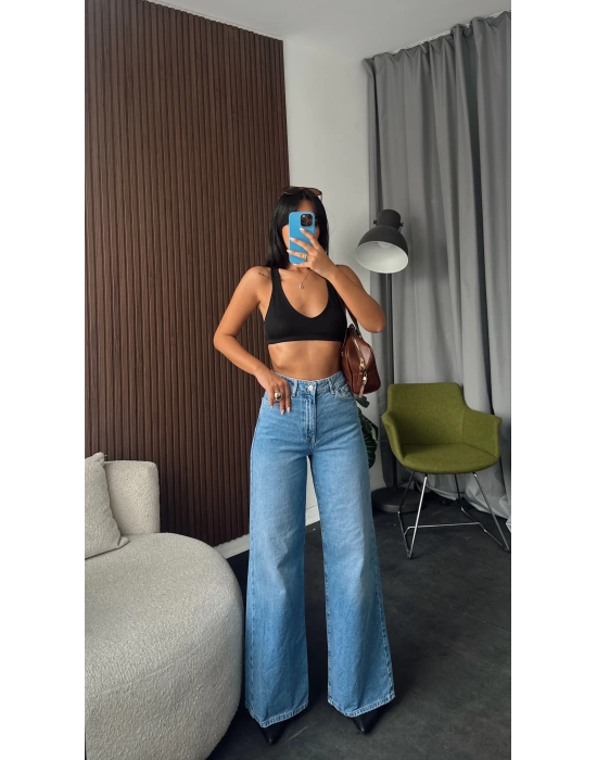 Mavi Yüksek Belli Wide Leg Jean