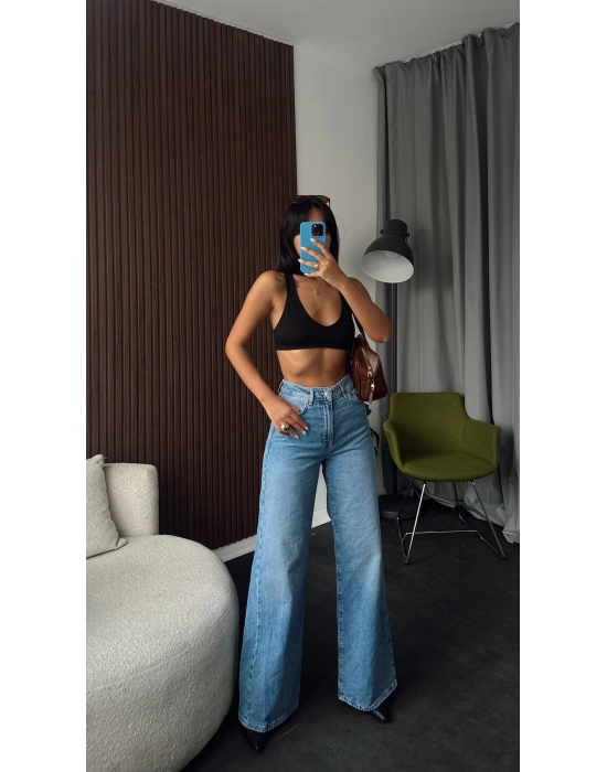 Mavi Yüksek Belli Wide Leg Jean