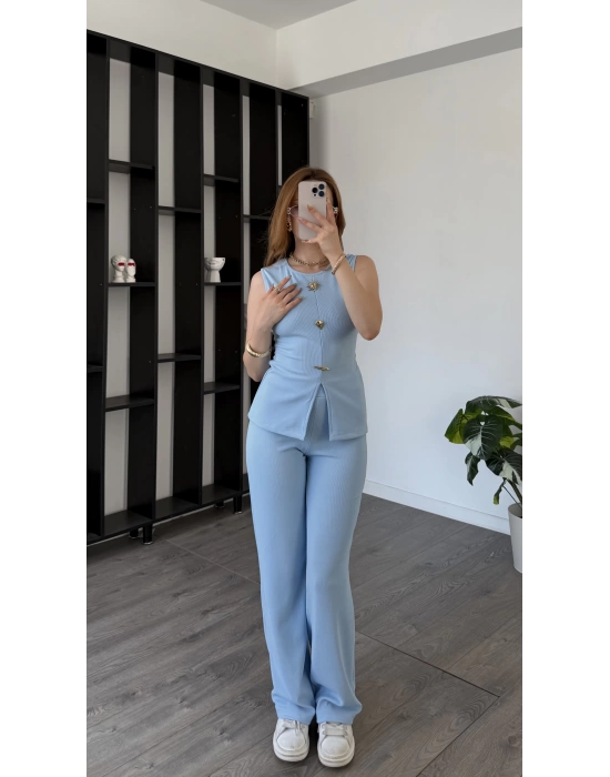 Mavi Zoya Broşlu 2’li Takım