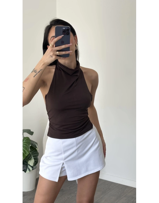 Nancy Kahve Toka Detaylı Sırtı Açık Bluz