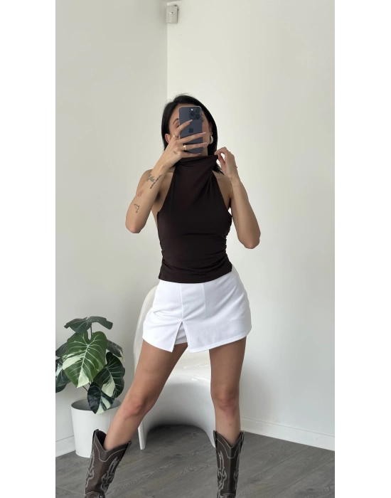 Nancy Kahve Toka Detaylı Sırtı Açık Bluz