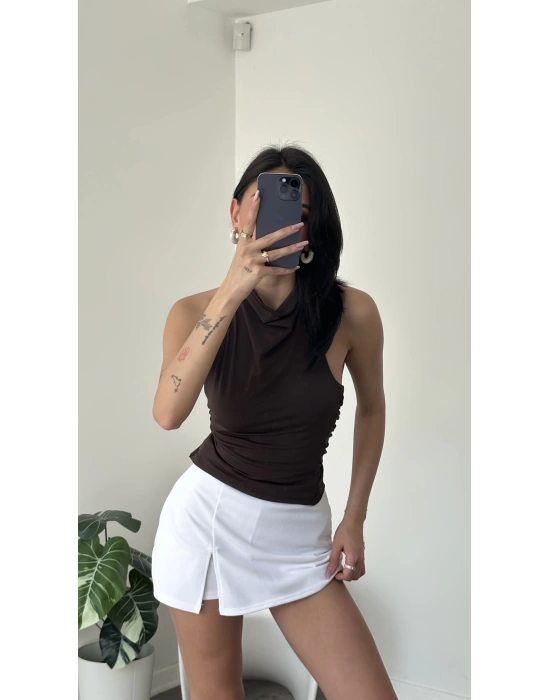 Nancy Kahve Toka Detaylı Sırtı Açık Bluz