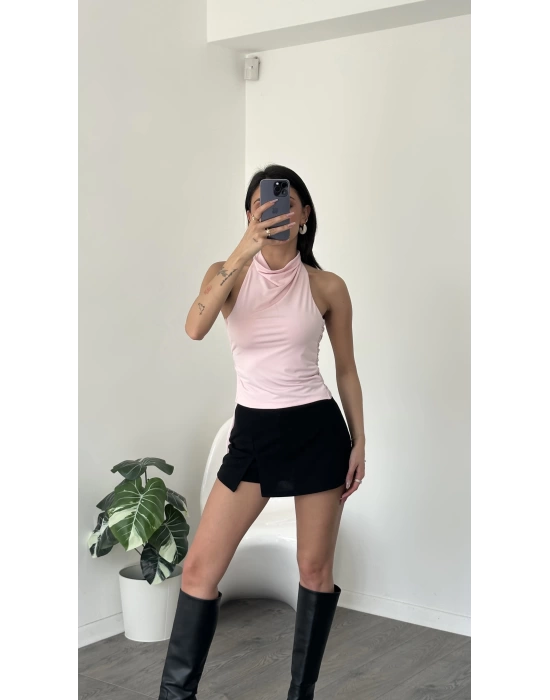 Nancy Pembe Toka Detaylı Sırtı Açık Bluz
