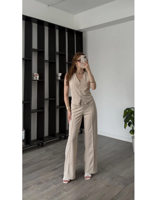 Nova Krem Yelek Pantolon 2’li Takım