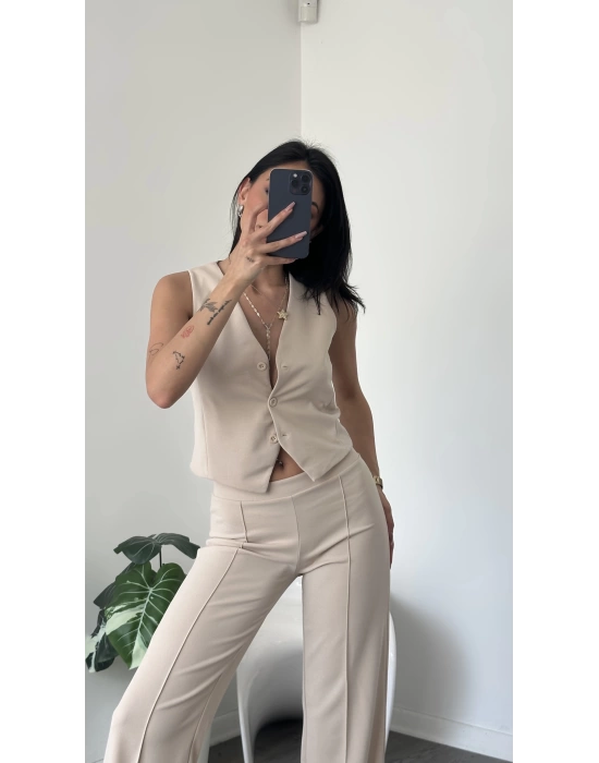 Nova Krem Yelek Pantolon 2’li Takım