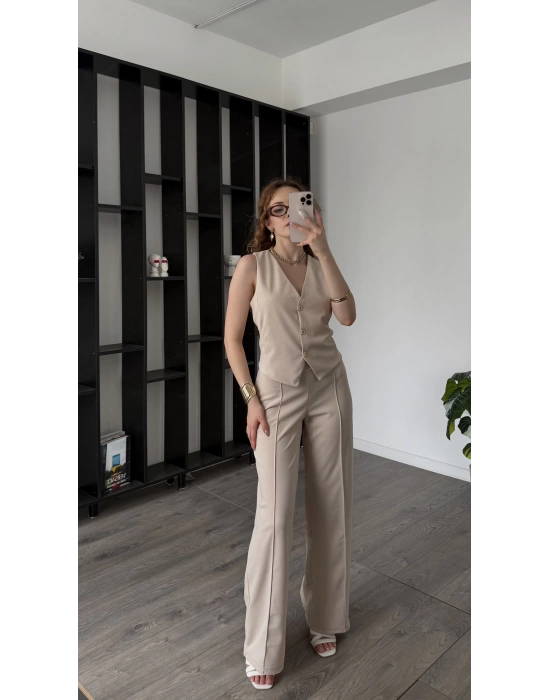 Nova Krem Yelek Pantolon 2’li Takım