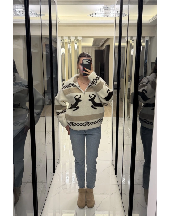 Oys Marka Beyaz Geyikli Peluş Sweatshirt