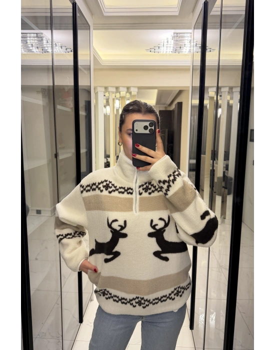 Oys Marka Beyaz Geyikli Peluş Sweatshirt