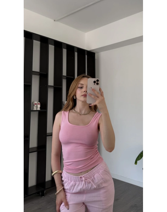 Pembe Aden Kalın Askılı Basic Atlet