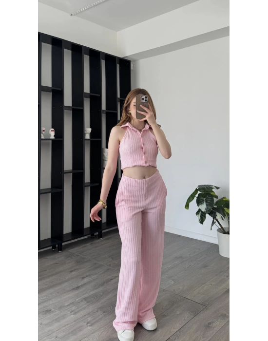 Pembe Aida Düğmeli 2’li Takım